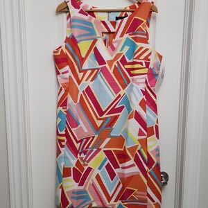 NWT Ronni Nicole Multicolor Geometric Shift Dress - Pink, Orange & Blue Size 14